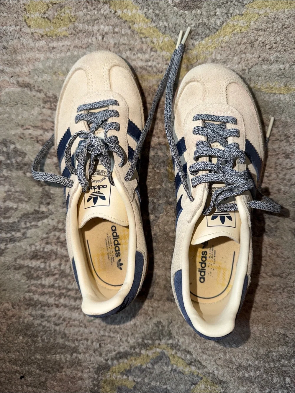adidas Samba Suede Sneakers in Beige with Navy Stripes